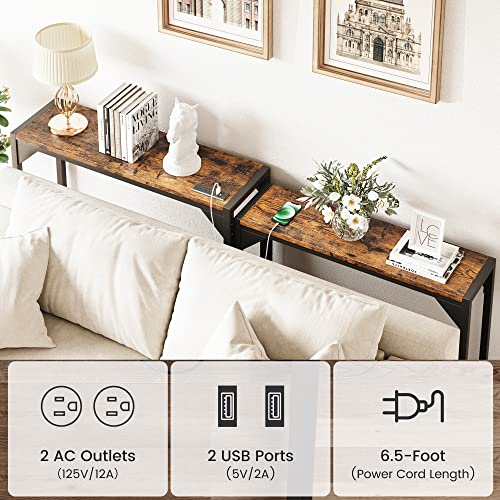 IDEALHOUSE Console Table, Sofa Tables Narrow Long Entryway Table, 79” Industrial Console Table with Outlet, Behind Couch Table for Living Room, Hallway, Foyer, Rustic Brown (Brown)