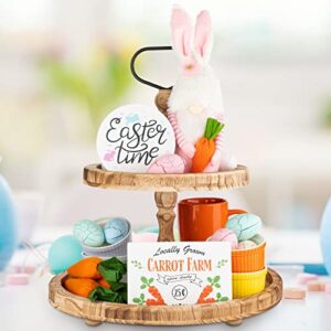 easter decorations – easter decor -6 pieces tiered tray decor set gnomes plush,3 carrots and 2 wooden signs farmhouse rustic tiered tray decro for home table house room