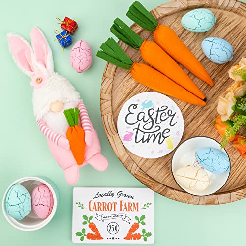 Easter Decorations - Easter Decor -6 Pieces Tiered Tray Decor Set Gnomes Plush,3 Carrots and 2 Wooden Signs Farmhouse Rustic Tiered Tray Decro for Home Table House Room