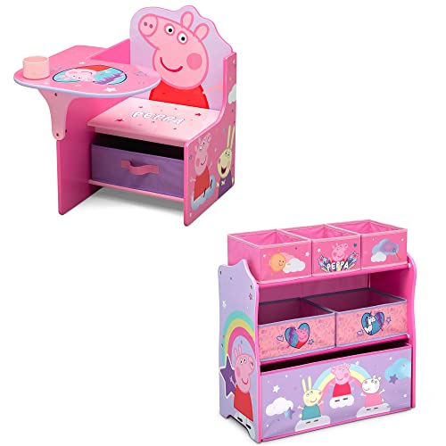 Delta Children Chair Desk with Storage Bin + Design and Store 6 Bin Toy Storage Organizer, Peppa Pig (Bundle)