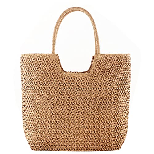 JQWYGB Straw Beach Bag - Straw Purses Handbags for Women Woven Beach Bag Summer Straw Tote Bag for Vacation (Brown)