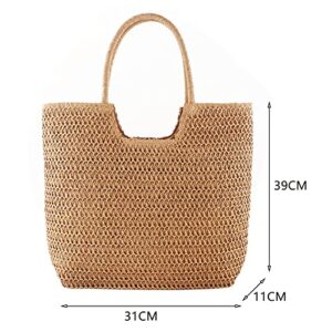 JQWYGB Straw Beach Bag - Straw Purses Handbags for Women Woven Beach Bag Summer Straw Tote Bag for Vacation (Brown)