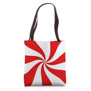 peppermint candy swirl in red and white tote bag