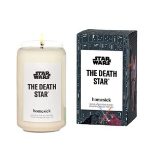homesick premium scented candle, star wars the death star – scents of smoked amber, cement, tobacco, 13.75 oz, gifts, soy blend candle home decor