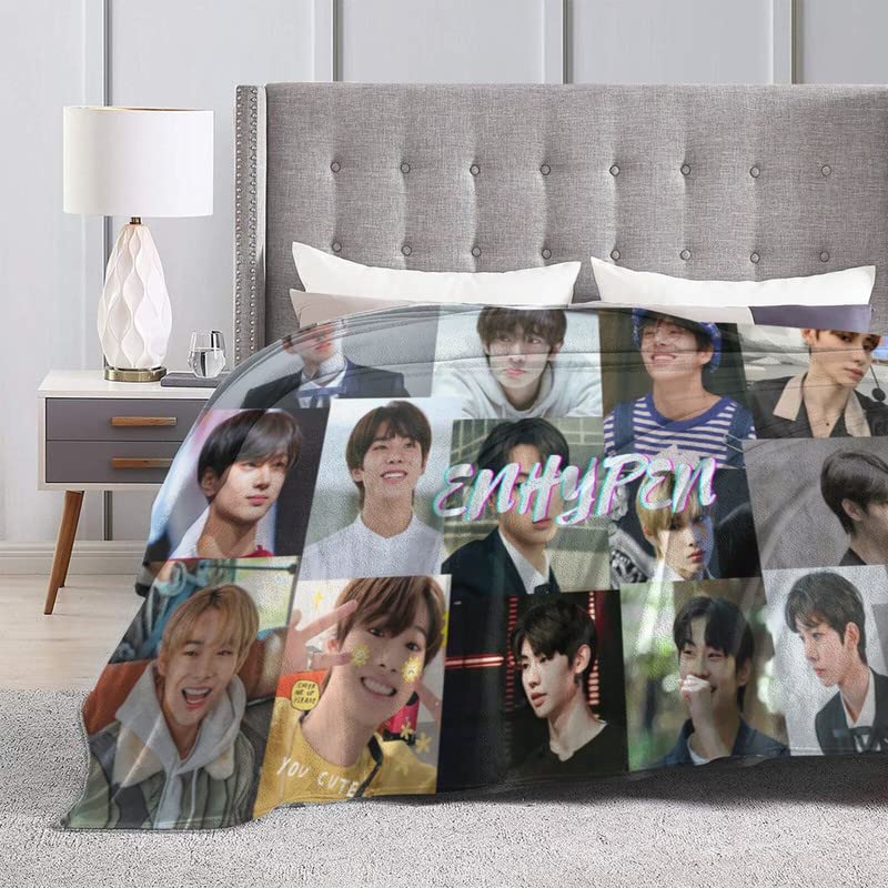 Kpop ENHYPEN Merch Throw Blanket Characters Collage Blanket Soft Warm Bed Blanket for Travelling Camping Living Room Sofa Bedroom 50"X40"