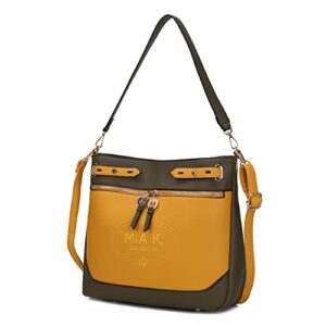 mkf collection shoulder bag for women, two tone vegan leather fashion hobo handbag messenger purse
