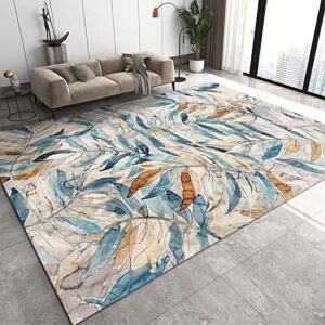Vintage Autumn Maple Leaf Area Rugs, Blue Yellow Leaves Watercolor Rugs for Living Room, Anti-Skid Machine Washable Low Pile Throw Rug for Entryway Kitchen Kids Bedroom Living Room, 2x3ft