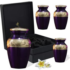 purple keepsake urns for human ashes – mini urns set of 4 with premium box & bags – purple urns for ashes – honor your loved one with small cremation urns – perfect funeral urns for adults & infants