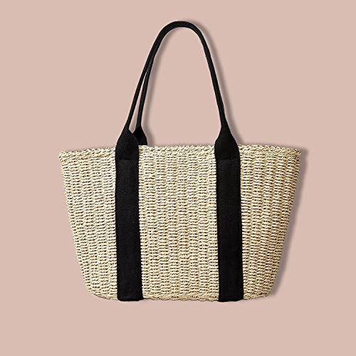 Summer Beach Vacation Large Tote Bag Handmade Woven Shoulder Bags Straw Handbag for Women