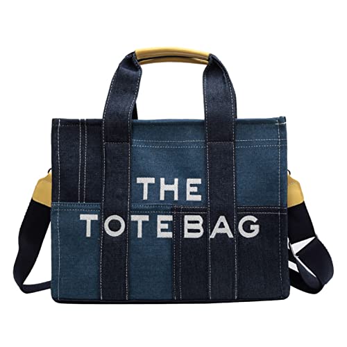 Denim Tote Bags for Women Handbag Tote Purse with Zipper Denim Crossbody Bag for Office, Travel, School