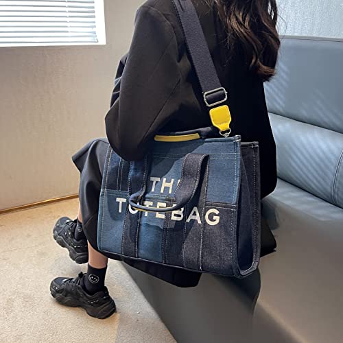 Denim Tote Bags for Women Handbag Tote Purse with Zipper Denim Crossbody Bag for Office, Travel, School