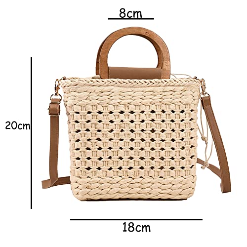 JQWSVE Straw Crossbody Bag for Women Woven Beach Tote Purse Mini Straw Shoulder Handbag Rattan Top-Handle Bag for Vacation