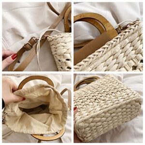 JQWSVE Straw Crossbody Bag for Women Woven Beach Tote Purse Mini Straw Shoulder Handbag Rattan Top-Handle Bag for Vacation