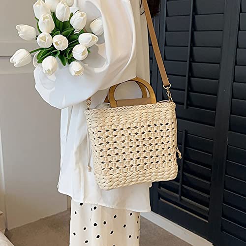 JQWSVE Straw Crossbody Bag for Women Woven Beach Tote Purse Mini Straw Shoulder Handbag Rattan Top-Handle Bag for Vacation