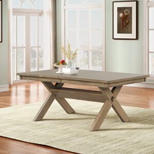 Roundhill Furniture Raven Wood 6-Piece Set, Extendable Trestle Dining Table with 4 Chairs and Bench, Glazed Pine Brown