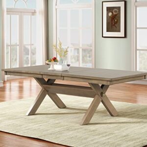 Roundhill Furniture Raven Wood 6-Piece Set, Extendable Trestle Dining Table with 4 Chairs and Bench, Glazed Pine Brown