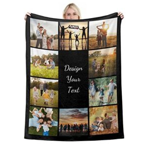 custom blanket with photos bedding blankets 60” x 80” personalized picture text name throw blanket birthday christmas halloween valentines gifts for adults kids mom family couples father