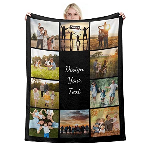 Custom Blanket with Photos Bedding Blankets 60'' x 80'' Personalized Picture Text Name Throw Blanket Birthday Christmas Halloween Valentines Gifts for Adults Kids Mom Family Couples Father