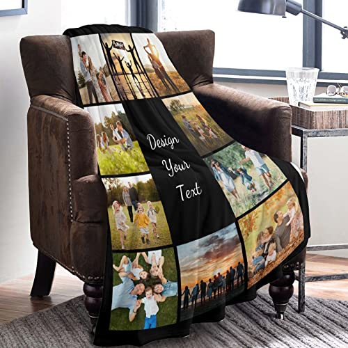 Custom Blanket with Photos Bedding Blankets 60'' x 80'' Personalized Picture Text Name Throw Blanket Birthday Christmas Halloween Valentines Gifts for Adults Kids Mom Family Couples Father