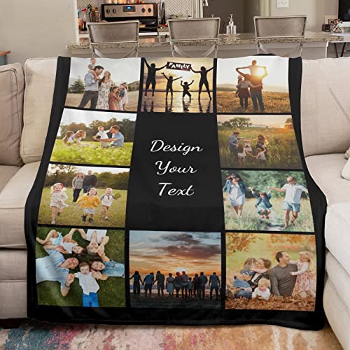 Custom Blanket with Photos Bedding Blankets 60'' x 80'' Personalized Picture Text Name Throw Blanket Birthday Christmas Halloween Valentines Gifts for Adults Kids Mom Family Couples Father