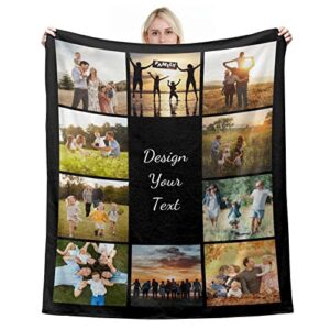 Custom Blanket with Photos Bedding Blankets 60'' x 80'' Personalized Picture Text Name Throw Blanket Birthday Christmas Halloween Valentines Gifts for Adults Kids Mom Family Couples Father