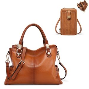 kattee genuine leather satchel handbags bundle with rfid blocking women corssbody cellphone purses wallets