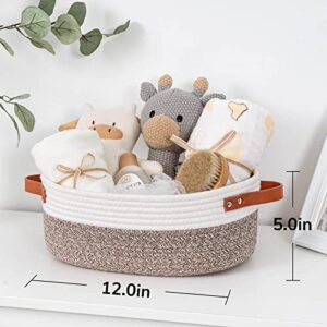 CHICVITA Baby Toy Basket Decorative Gift Basket with Handle Small Brown Shelf Storage Basket Toilet Tank Basket Organizer, 12 x 8 x 5 inches, 2 Pcs