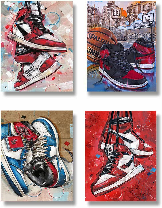 bcf Sneaker Posters Hypebeast Room Decor Shoes Prints Sneakerhead Posters Aesthetic Cool Posters for Teens Boys Guys Men Room Dorm Bedroom Wall Art Decor,Set of 4 Unframed(8''x10''inches).