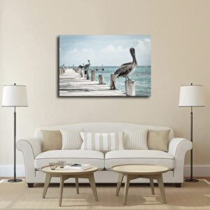 Animal Bird Pelican Ocean Pier Posters and Prints Wall Art Pictures for Living Room Bedroom Decor Great Man Cave and Bar Decor (20×30inch-No Framed)