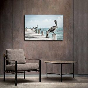 Animal Bird Pelican Ocean Pier Posters and Prints Wall Art Pictures for Living Room Bedroom Decor Great Man Cave and Bar Decor (20×30inch-No Framed)