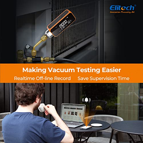 Elitech Wireless Digital Vacuum Gauge Rechargeable Pressure Tester Meter HVAC, Alarms via APP, Offline Recording, Temp Compensation, 1/4" SAE, VGW-Mini