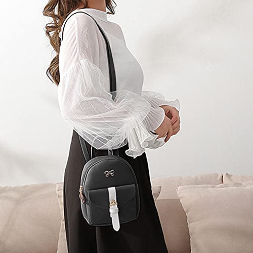 Women Preppy Style Hit Color Bow Leaf Mini Shoulder Bag Cute Leather Backpack