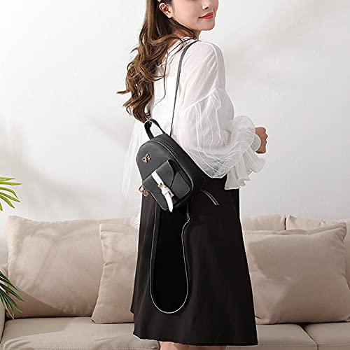 Women Preppy Style Hit Color Bow Leaf Mini Shoulder Bag Cute Leather Backpack