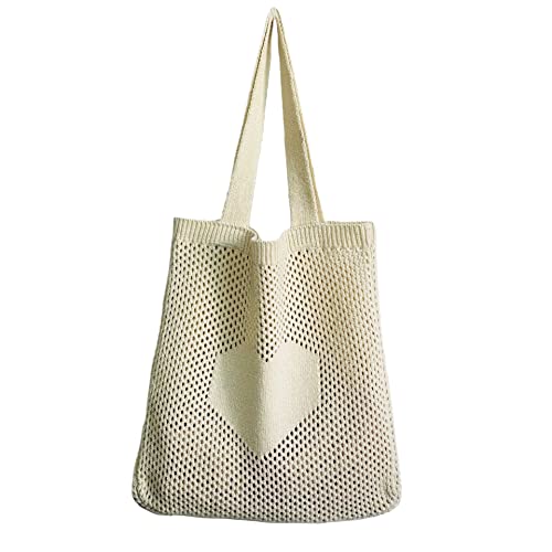 Crochet Tote Bag Fairycore Hobo Bag for Women Fairy Grunge Aesthetic Tote Bag Fairy Grunge Accessories (Beige)