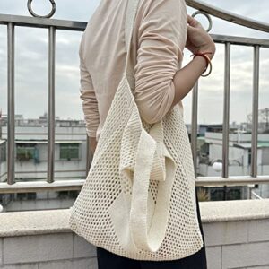 Crochet Tote Bag Fairycore Hobo Bag for Women Fairy Grunge Aesthetic Tote Bag Fairy Grunge Accessories (Beige)