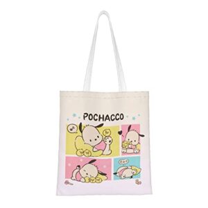 lkuzloh anime canvas tote bag for women cute shopping bag ​kawaii shoulder handbag gym bag for school work