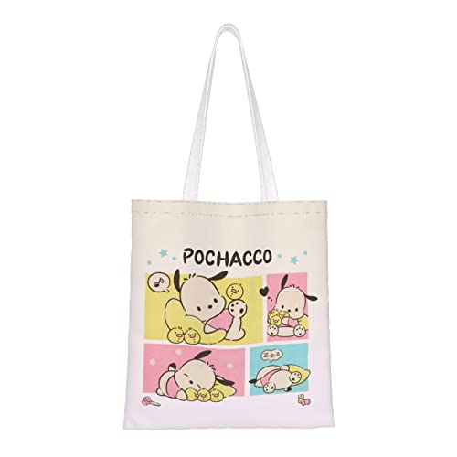 LKUZLOH Anime Canvas Tote Bag for Women Cute Shopping Bag ​Kawaii Shoulder Handbag Gym Bag For School Work