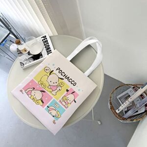 LKUZLOH Anime Canvas Tote Bag for Women Cute Shopping Bag ​Kawaii Shoulder Handbag Gym Bag For School Work