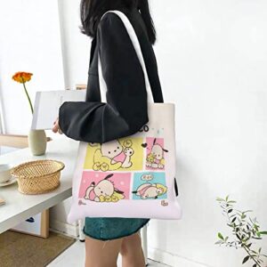 LKUZLOH Anime Canvas Tote Bag for Women Cute Shopping Bag ​Kawaii Shoulder Handbag Gym Bag For School Work