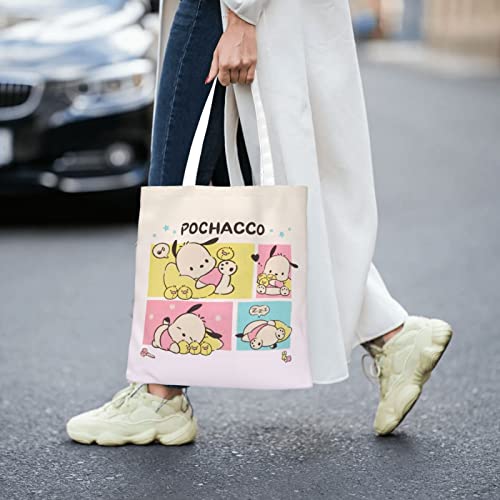 LKUZLOH Anime Canvas Tote Bag for Women Cute Shopping Bag ​Kawaii Shoulder Handbag Gym Bag For School Work