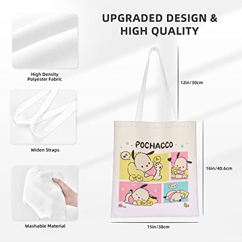 LKUZLOH Anime Canvas Tote Bag for Women Cute Shopping Bag ​Kawaii Shoulder Handbag Gym Bag For School Work