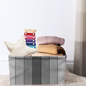 Rustic Wood Purple Cube Storage Organizer Bins with Handles,1PC Collapsible Canvas Cloth Fabric Storage Basket,Farmhouse Ombre Grey White Color Books Kids' Toys Bin Boxes for Shelves,Closet