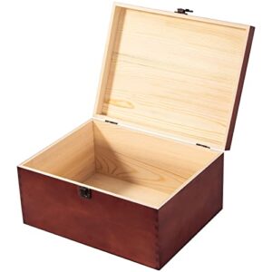 useekoo vintage wooden storage box container with hinged lid front clasp, 12” x 9.3” x 5.9” large keepsake box, rustic wood boxes for crafts art hobbies and home decoration – reddish brown