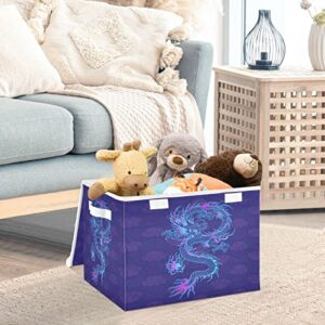 xigua Purple Chinese Dragon Storage Bins with Lids Foldable Large Cube Storage Boxes with Handles for Home Bedroom Closet Office (16.5x12.6x11.8 in)#40