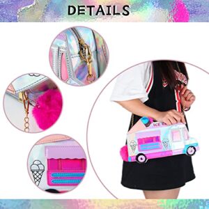 KUANG! Girls Cute Bus Taxi Shaped Chain Shoulder Bag Ice Cream Embroidered letter Women Crossbody Purse Handbags for Women