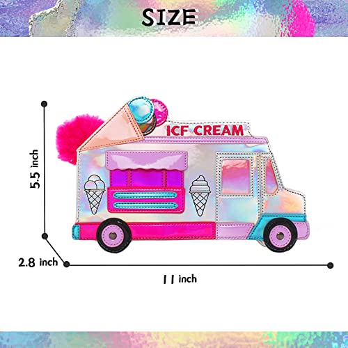 KUANG! Girls Cute Bus Taxi Shaped Chain Shoulder Bag Ice Cream Embroidered letter Women Crossbody Purse Handbags for Women