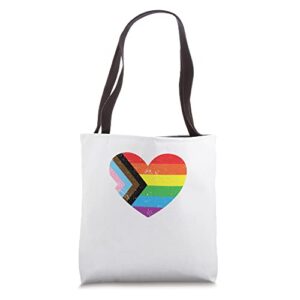 pride lgbtq+ rainbow flag heart tote bag