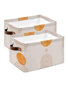 modern orange cube storage organizer bins with handles,2-pc collapsible canvas cloth fabric storage basket,abstract middle century geometry art circle books kids’ toys bin boxes for shelves