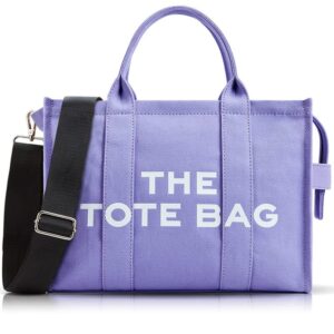 the tote bag canvas for women | zipper closure shoulder bag | handbag for shopping, work, travel, everyday use (purple)