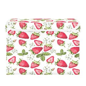 xigua Strawberry Floral Storage Bins with Lids Foldable Large Cube Storage Boxes with Handles for Home Bedroom Closet Office (16.5x12.6x11.8 in)#60